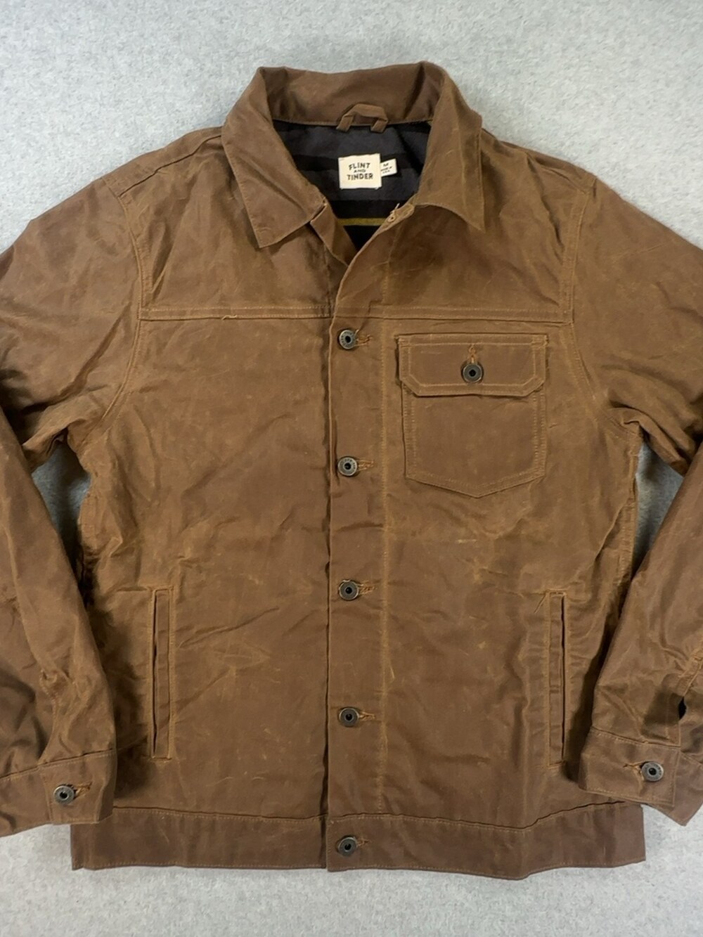 Flint and Tinder Waxed Trucker Jacket Flannel Lined Brown Men's Size Medium